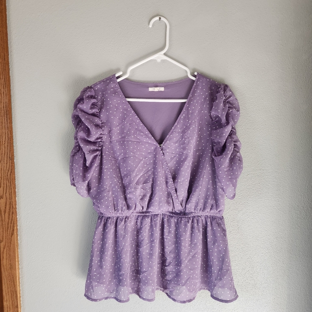 Maurices Purple Polka Dot Blouse
